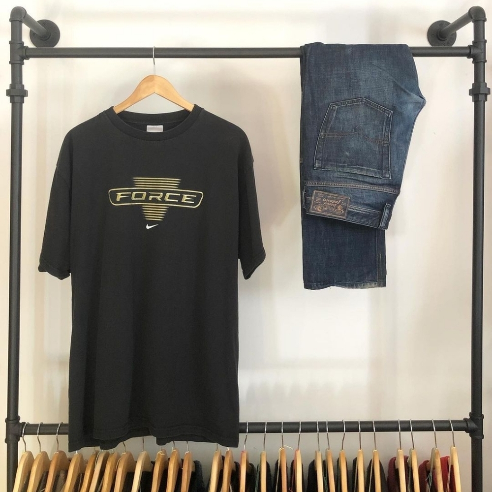 Nike Air Max Tee with Force Print, Black with Gold Logo, Large